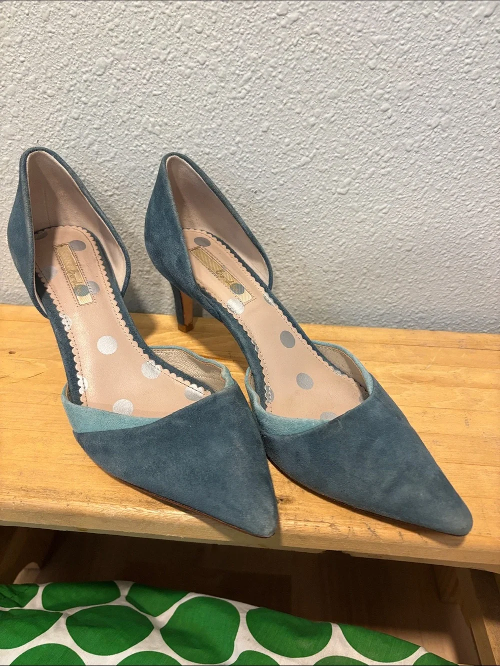 Boden Teal Suede Pointed-Toe D'Orsay Pumps